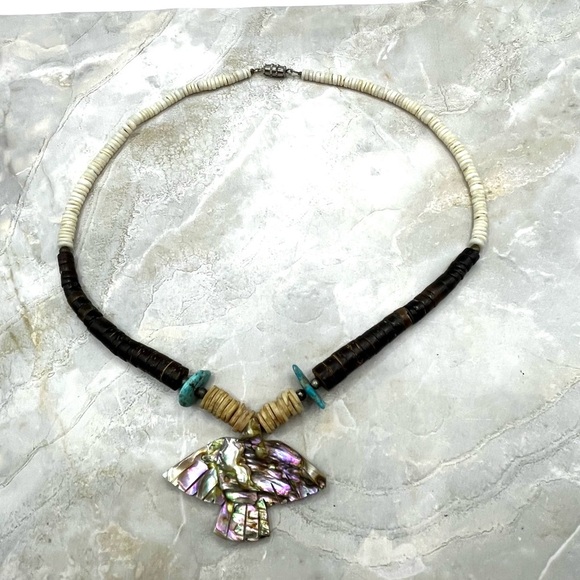 Abalone Fire Bird Eagle Pendant Necklace With Puka Shells Necklace - Picture 5 of 15